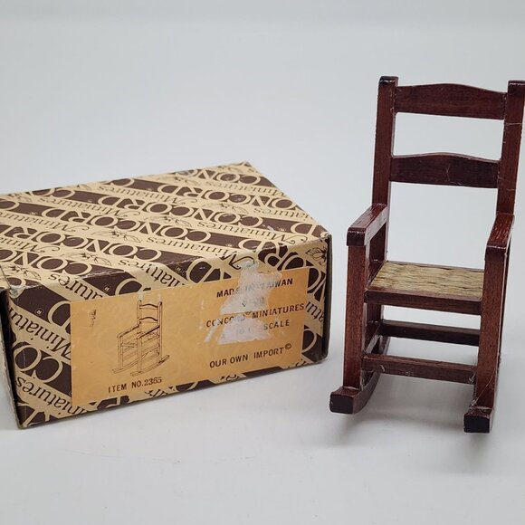 Vintage Concord Miniatures Wooden Rocking Chair With Woven Seat 1:1 Doll House - Picture 1 of 8